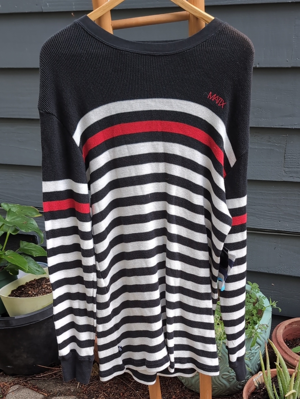 Vtg Matix Skate Black White Red Striped Knit Sweater